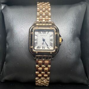 Gold-Tone Square Face Quartz Watch